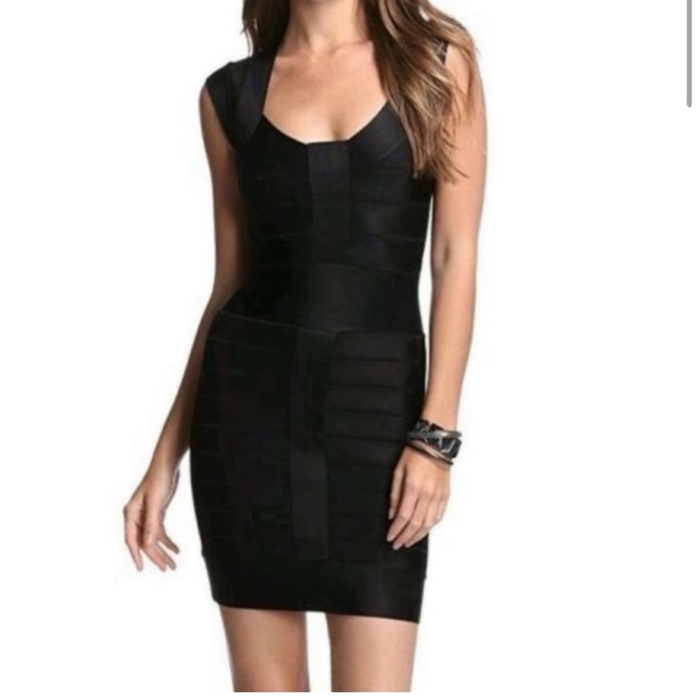 French Connection Bandage Bodycon Dress Zip Up Black 6
